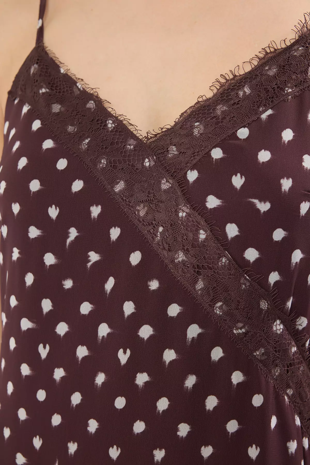 Brown Polka Dot Straight Cut Lace Detail Maxi Woven Dress TWOSS25EL00711