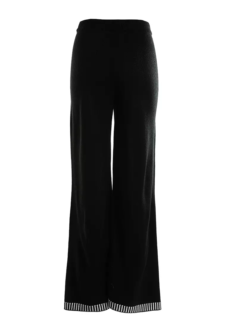 Contrast Stitch Detail Knit Sweater Trouser in Monochrome