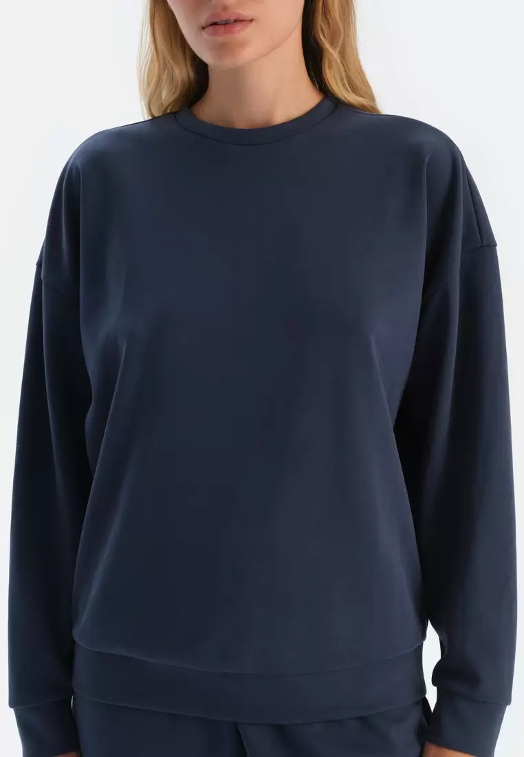 Navy Sweatshirt, Crew Neck, Regular Fit, Loungewear for Women
