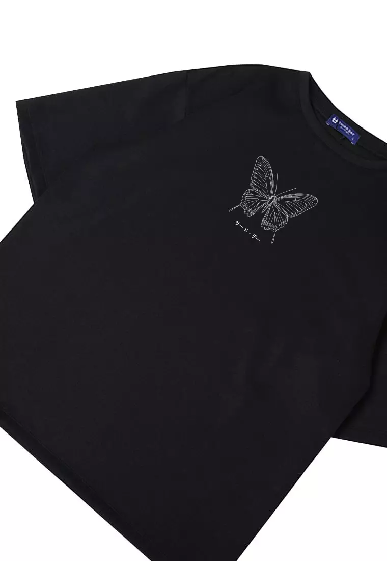 MTU65 Kaos Butterfly Kupu Kupu Oversize Tebal Scuba hitam