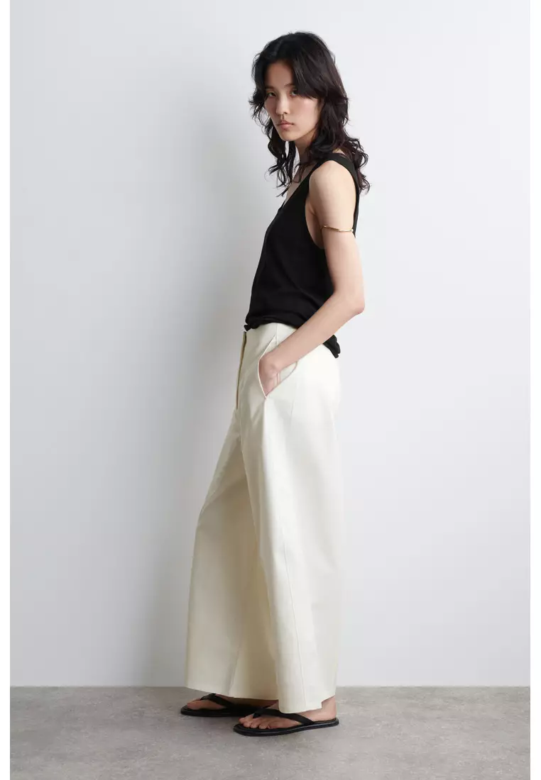 CROPPED BARREL-LEG COTTON TROUSERS