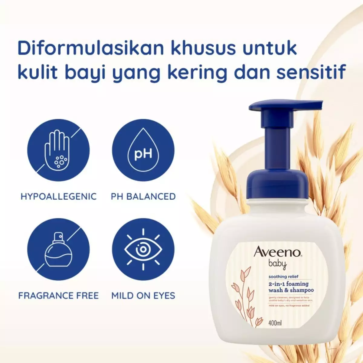Aveeno® Baby Soothing Relief Foaming Wash & Shampoo 400ml - Sabun & Sampo Pelembap Bayi dengan Vitamin E BPOM