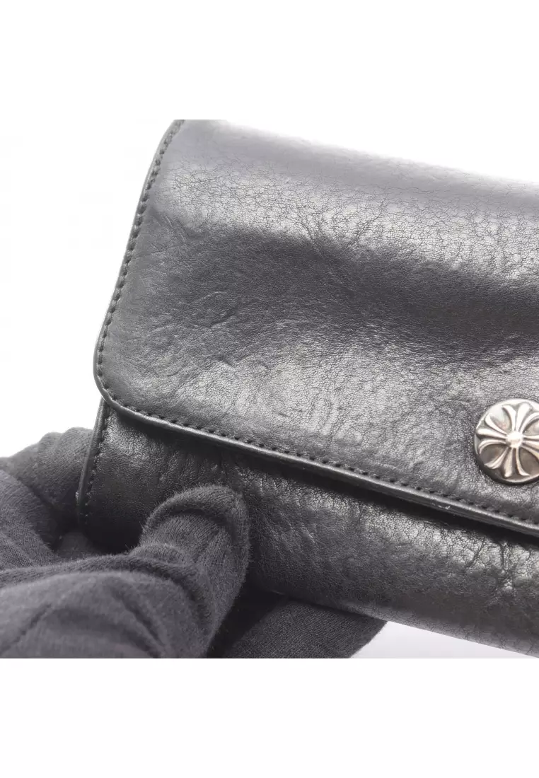 Pre-Loved Chrome Hearts Judy cross button Bi-fold Long Wallet leather black