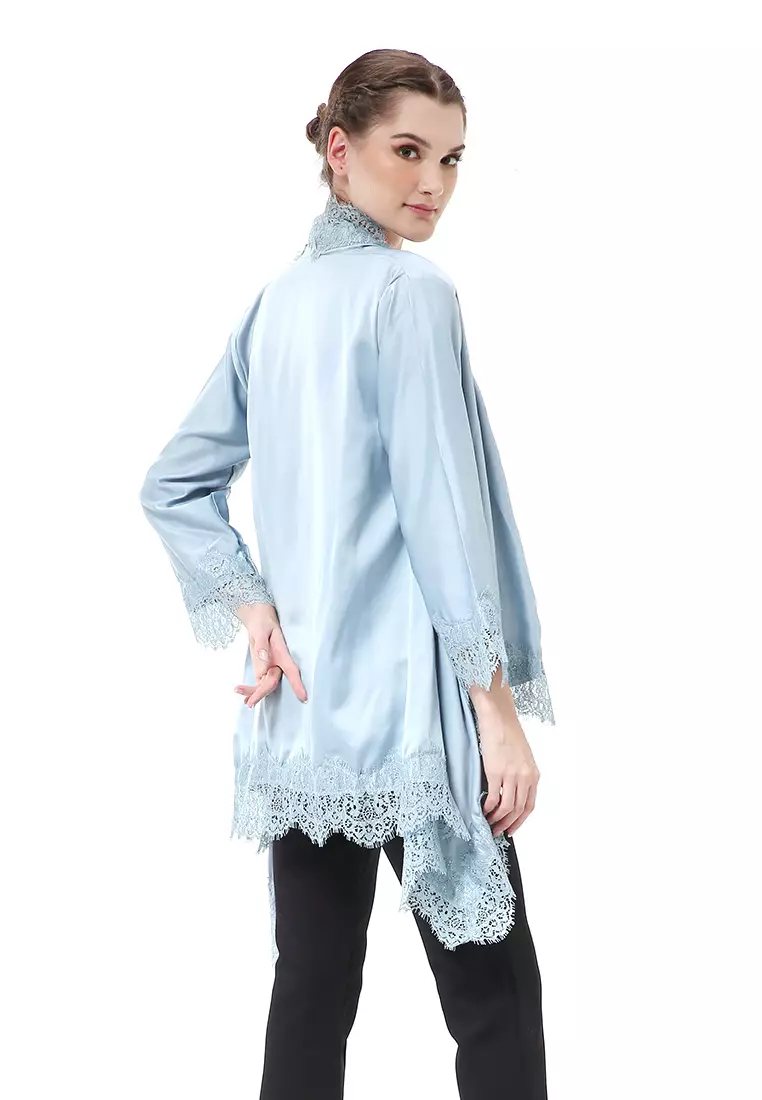 Reine Atasan Wanita Outer Kebaya Traditional Design Material Silk ORIGINAL - Dusty Blue