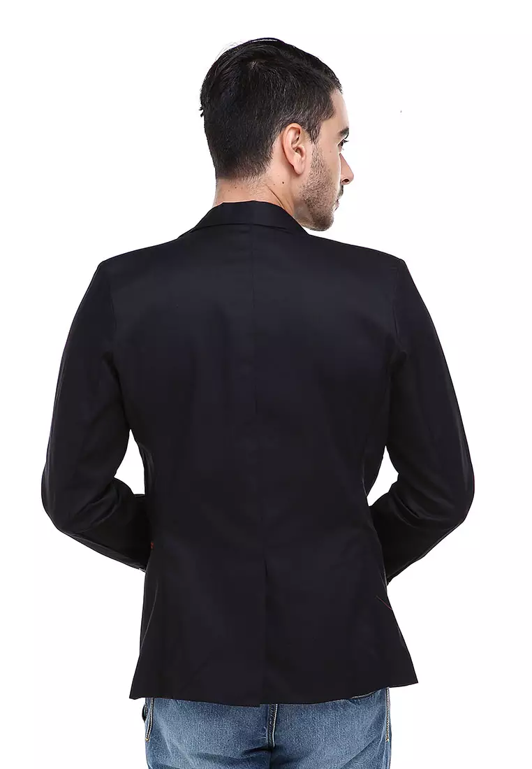 Woreq Jas Blazer Outerwear Pria Formal Resmi Man Suits Motif Garis Material Drill ORIGINAL - Black