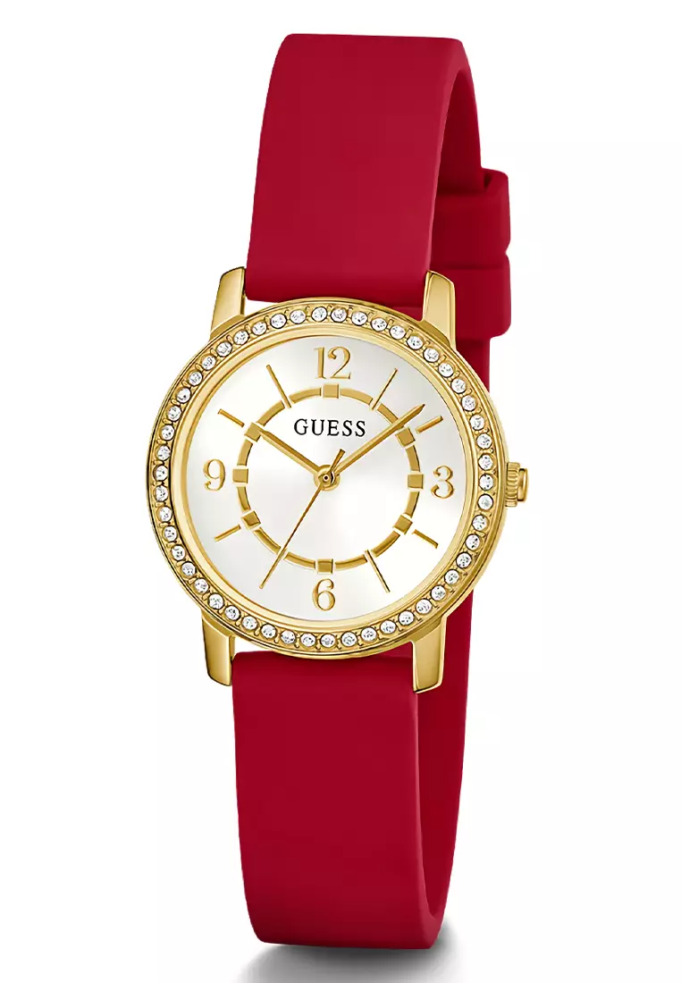 Guess GW0469L1 - Jam Tangan Wanita - Gold - Red Silicone Strap