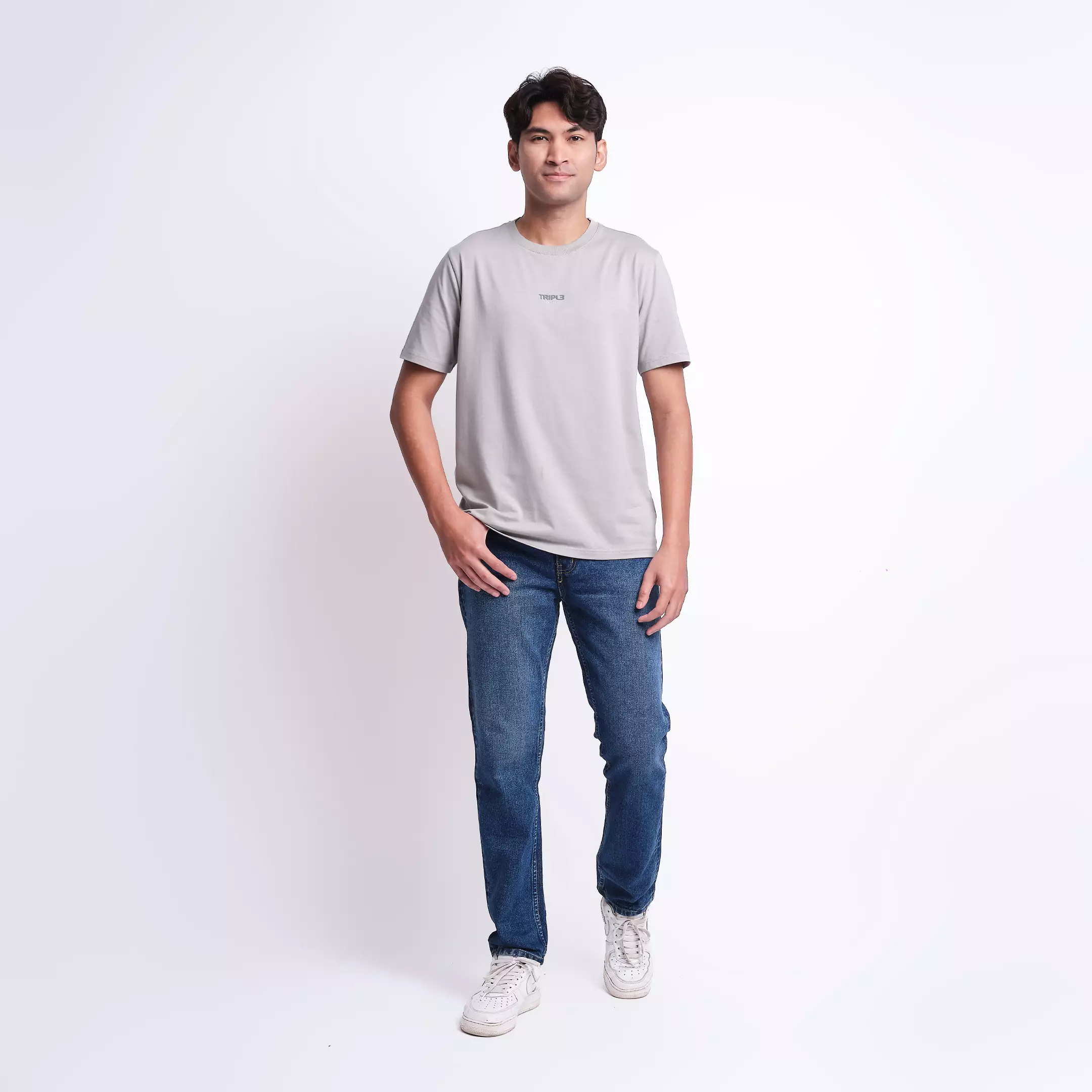 TRIPLE Tshirt Stretch Regular Fit (YTS 130) Warna Light Grey