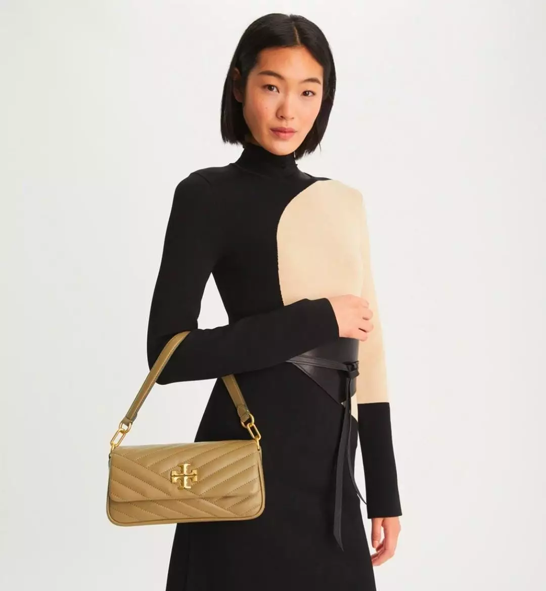 Small Kira Chevron Flap Shoulder Bag Sand