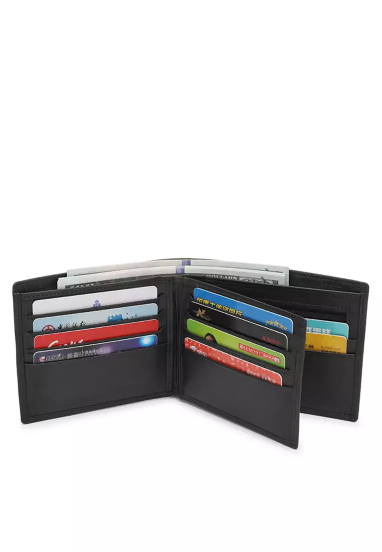 Men's RFID Blocking Tri Fold Wallet with Coin Compartment - Black