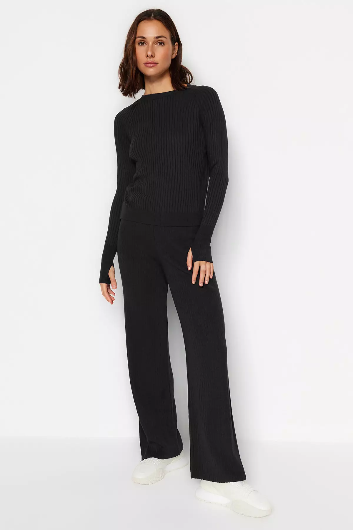 Anthracite Stone Basic Finger Detailed Knitwear Bottom-Top Set Twoaw24Au32