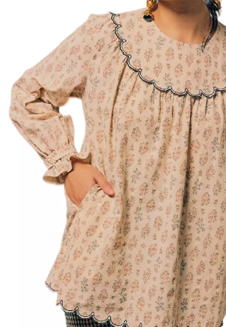 UMMA Kasturi Mini Kurung Bakawali Raya 2024 in Cream/Blue