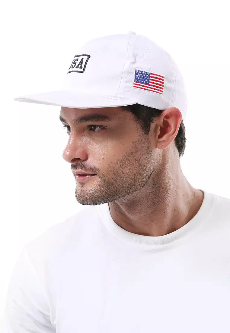 Maxton Topi Baseball Aksesoris Fashion Pria Flag Motive Resizable Strap Material Rafel ORIGINAL - White