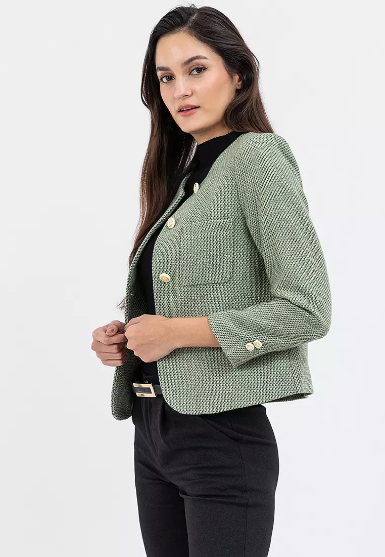Collarless Tweed Blazer