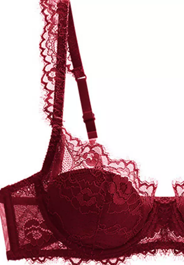 Lace Thin Cotton Airflow Bra with Panty Set CA123110DGRD