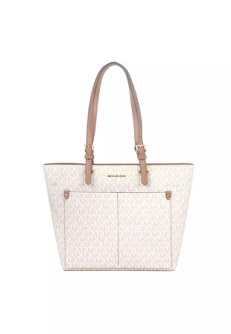 Buy Michael Kors Jet Set Medium Logo Pocket Tote Bag In Vanilla