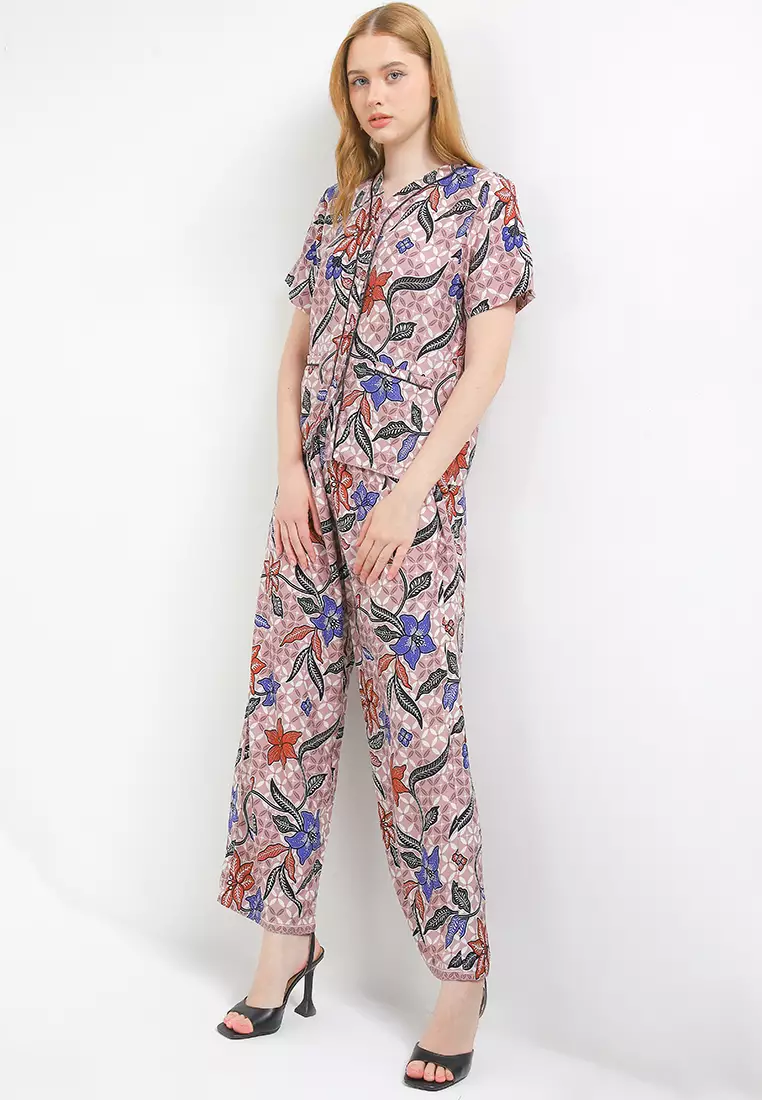Piyama Katun Rayon Sleepwear Wanita One Set Bryna Setelan Atasan dan Celana Bawahan Pink