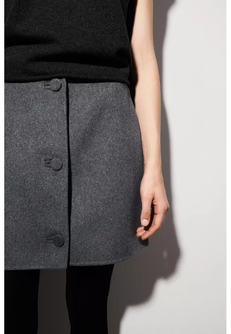 BUTTONED DOUBLE-FACED WOOL MINI SKIRT