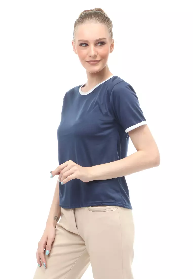 Kaos Oversize List Short Sleeves Design Simple Relaxed Fit - Navy