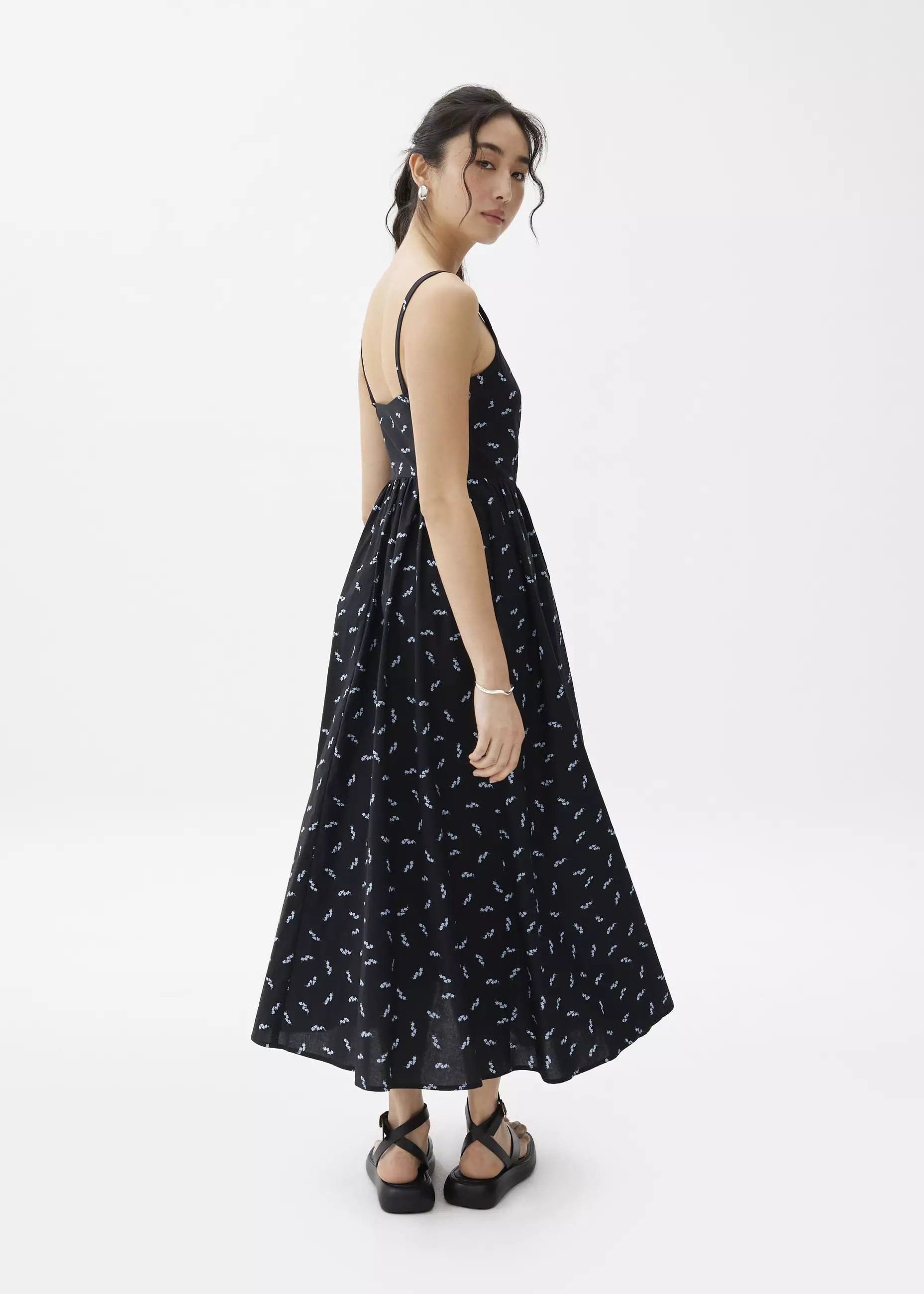 Dress Wanita - Floral Cotton Fit & Flare Midaxi Dress