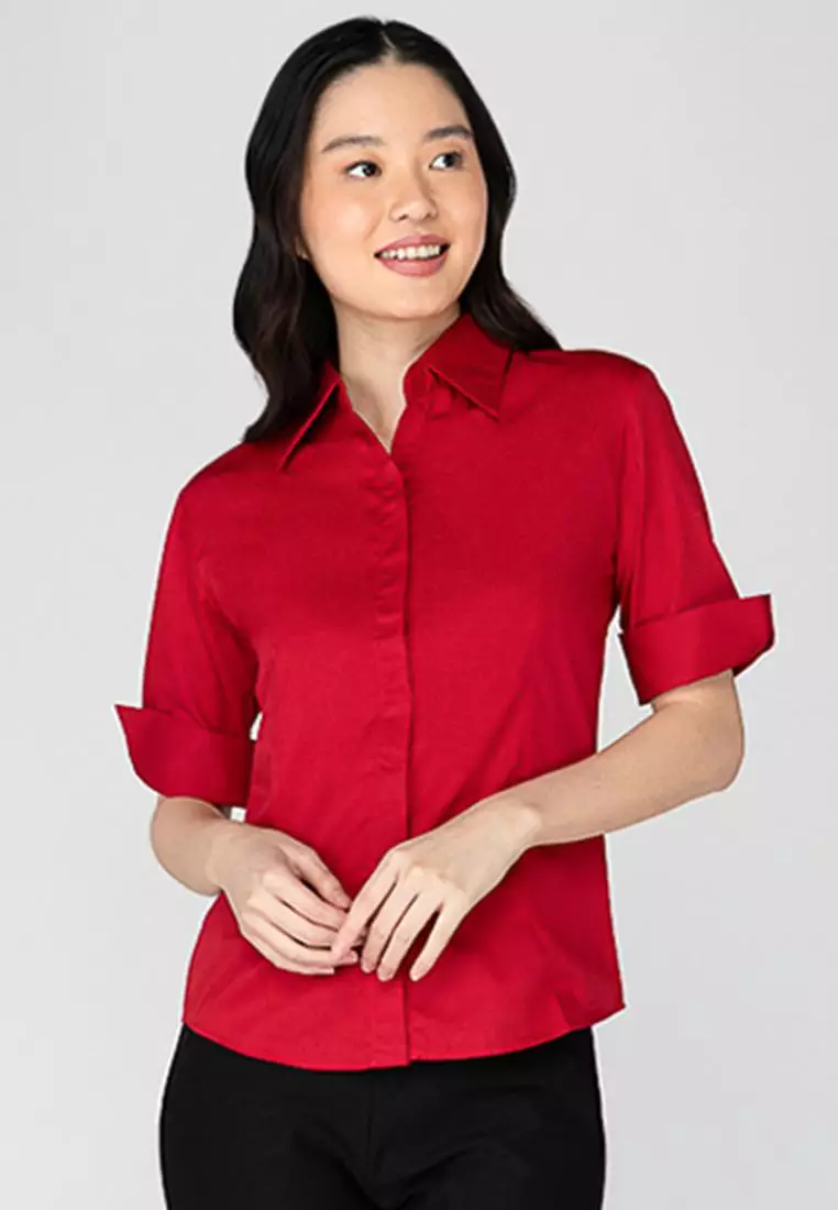 Diana 3/4 Sleeve Pinstripe Button Down Office Blouse