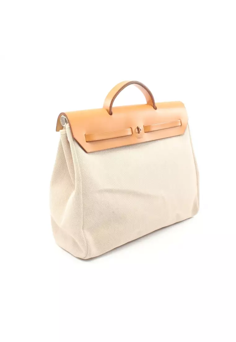 Buy Herm s Pre loved Herm s herBag MM Handbag toile ash leather