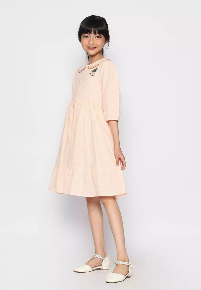 Dress Anak Perempuan Salur Kecil Orange - CUTE