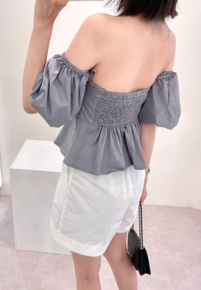 Summer new waist sexy puff sleeve shirt CA25060343GY