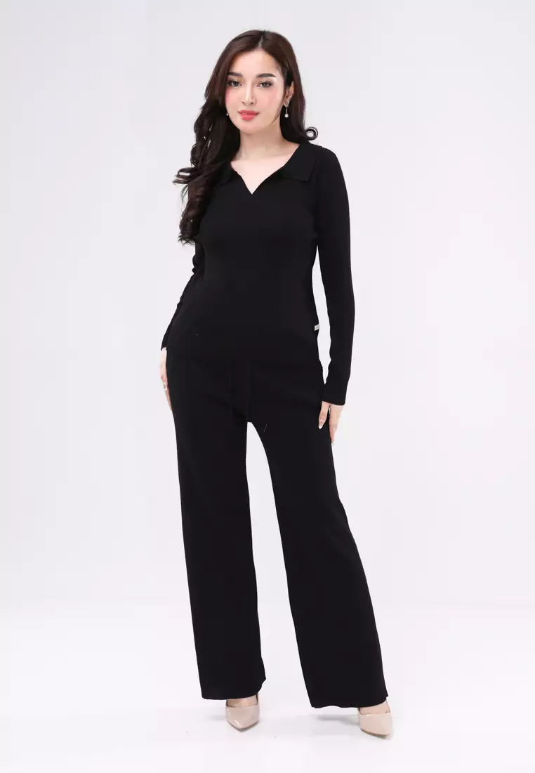 Knitted Long Sleeves Collared Blouse