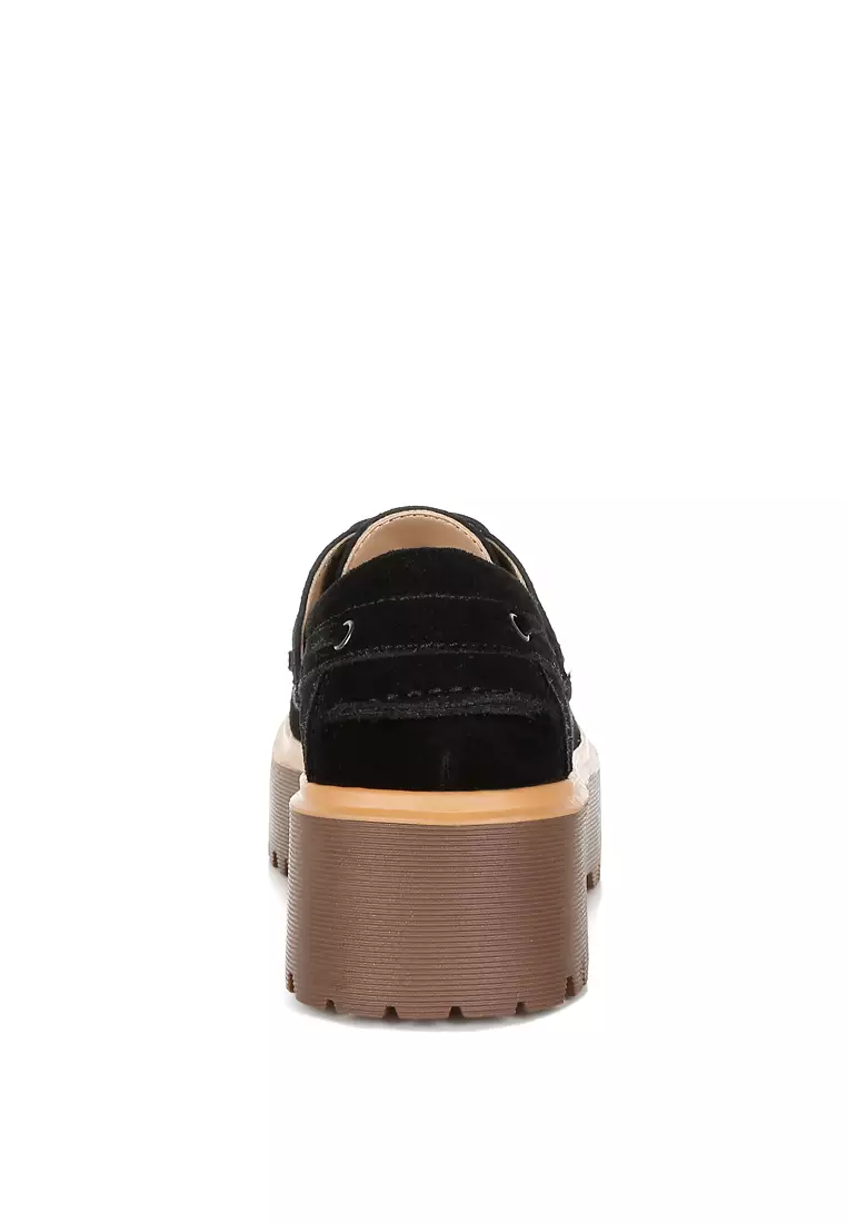 Chunky Suede Oxford Loafers In Black