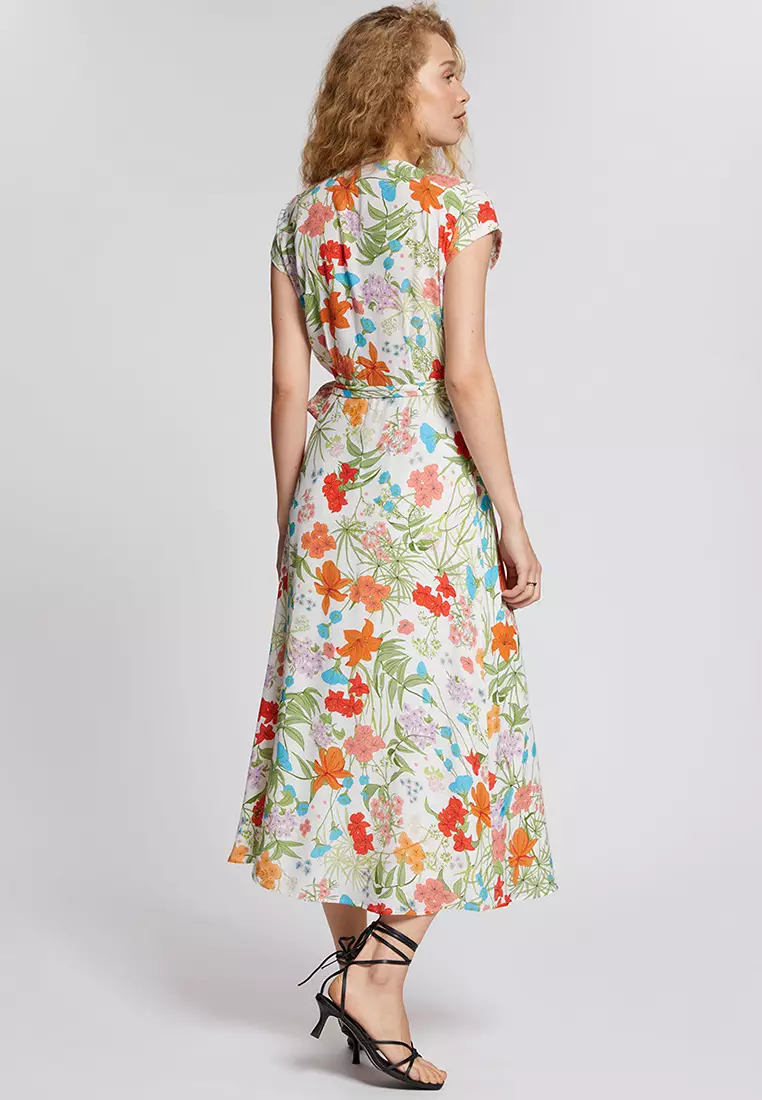 Printed Midi Wrap Dress