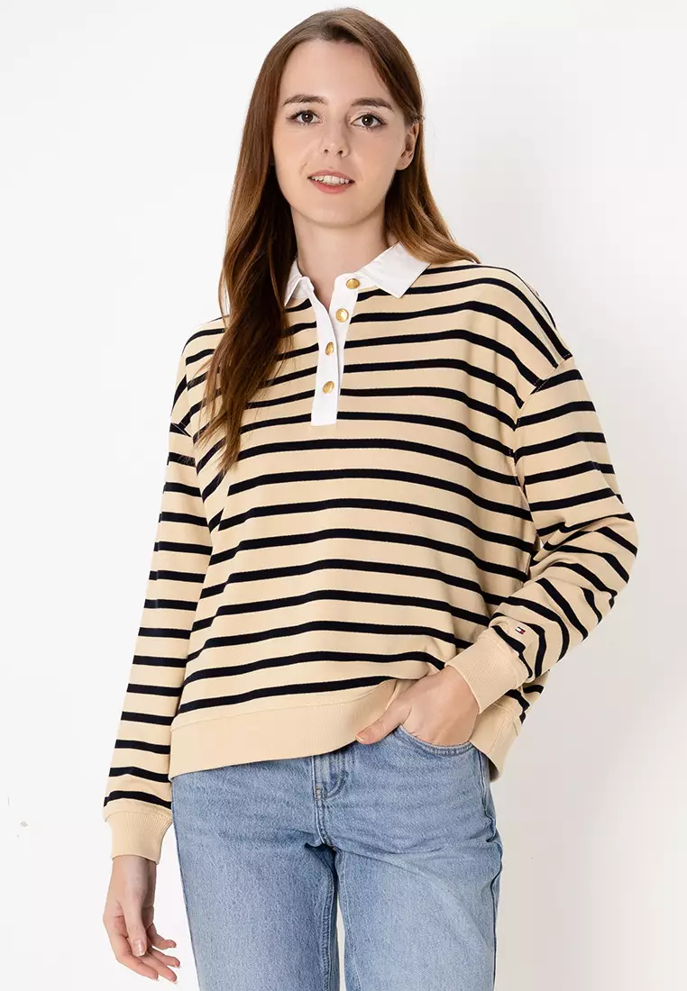 Buy Tommy Hilfiger Stripe Gold Button Polo Sweatshirt 2025 Online