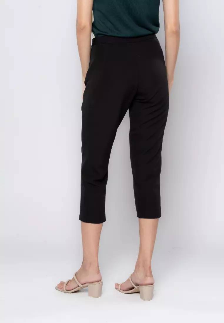 Casual Capri Pants With Pleated Tab Detail