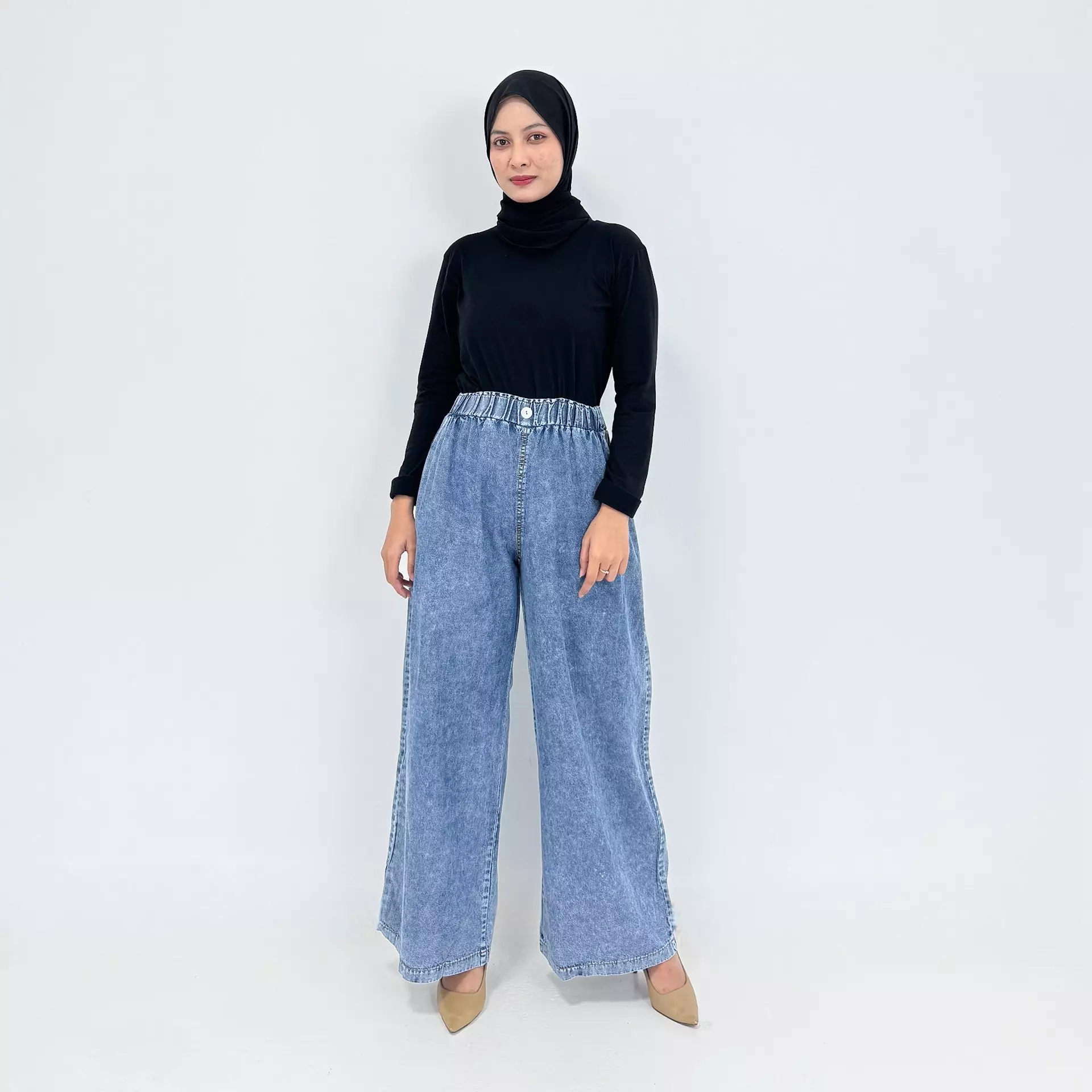 Keisya Wide Leg Pants [SNOW BLUE] Celana Panjang Jeans Muslim Wanita Size L-XXL
