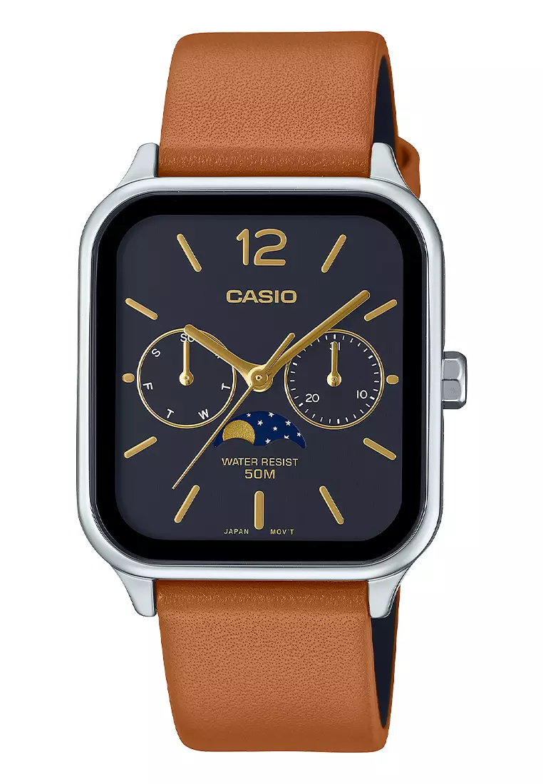 Casio - Jam Tangan Analog Pria - Silver - Brown Leather Strap - MTP-M305L-1AVDF