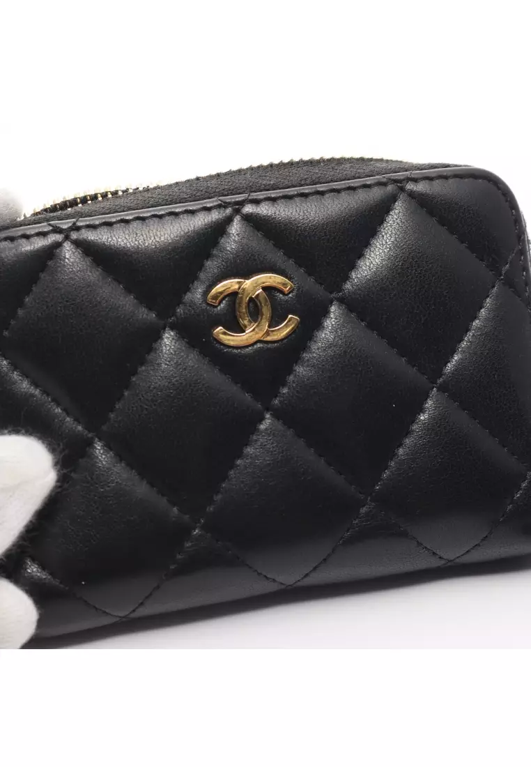 CHANEL Caviar Quilted Zip Around Coin Purse Ivory