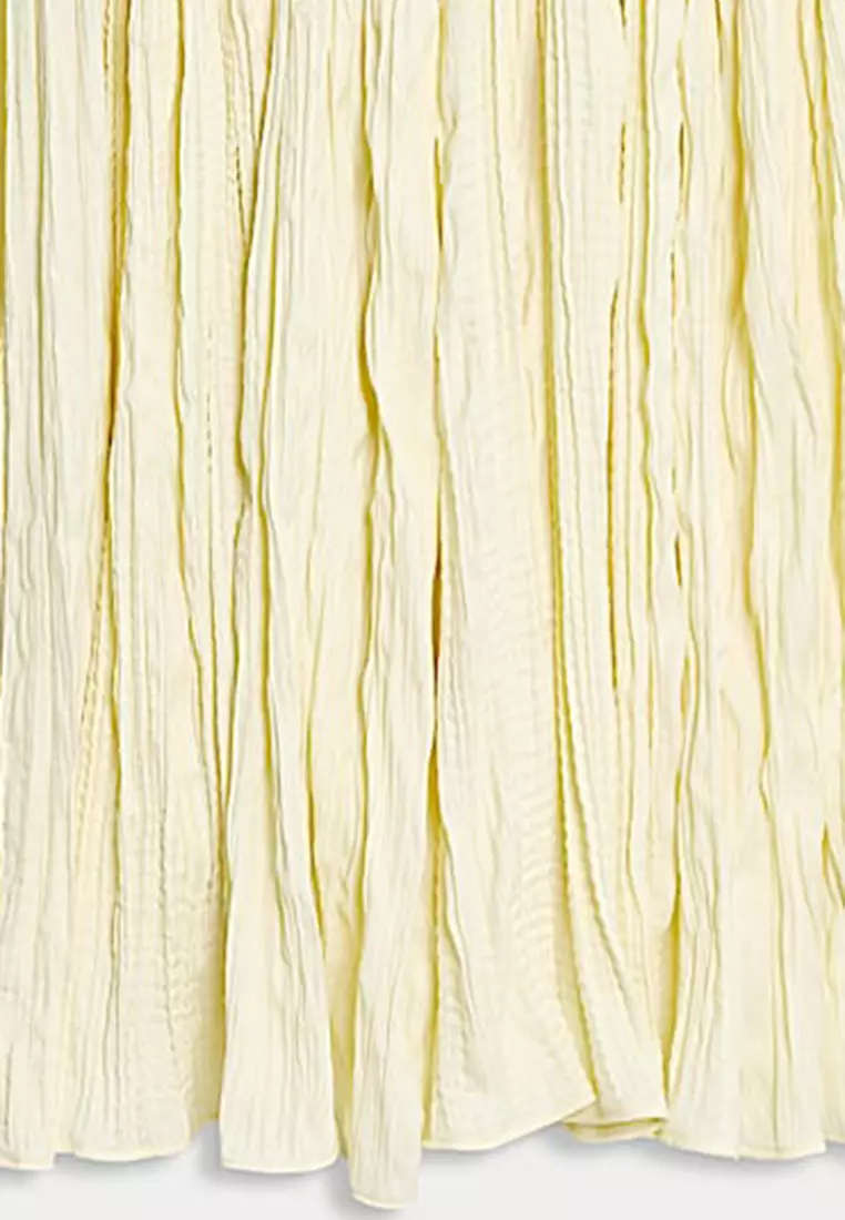 Textured Pleated Midi Slip Skirt