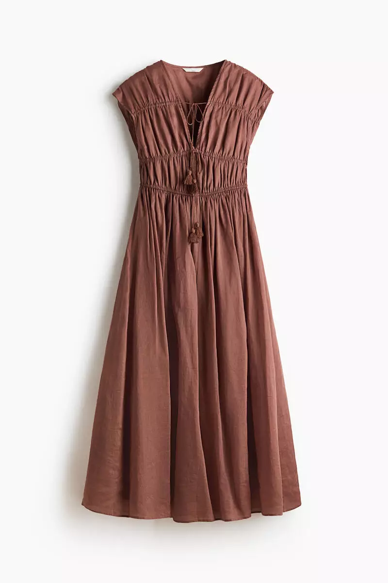 Drawstring-detail ramie dress