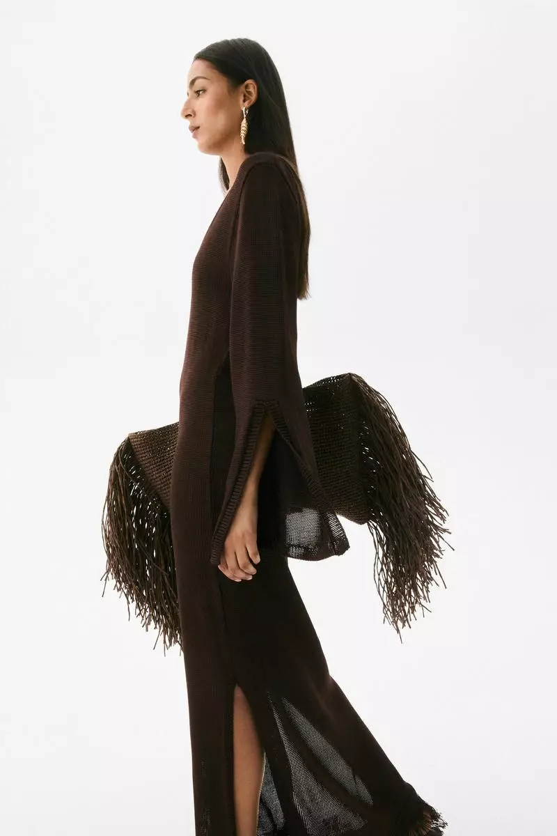 short knit dress long sleeve Esme Hand Crocheted Long Sleeved Short Dress in Merino Wool Blend S main image 1