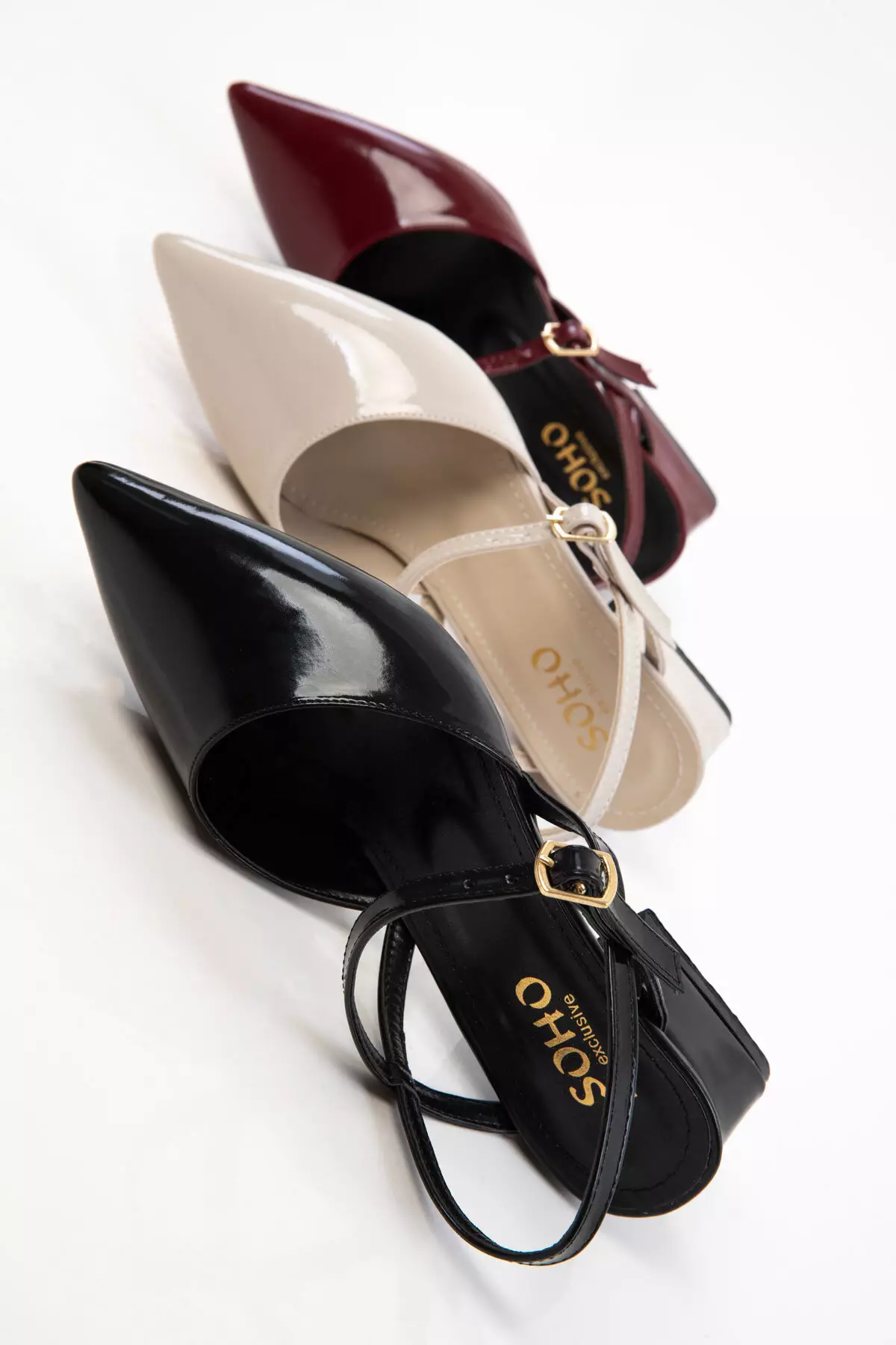 Beige Patent Leather Women's Classic Heeled Shoes 20655