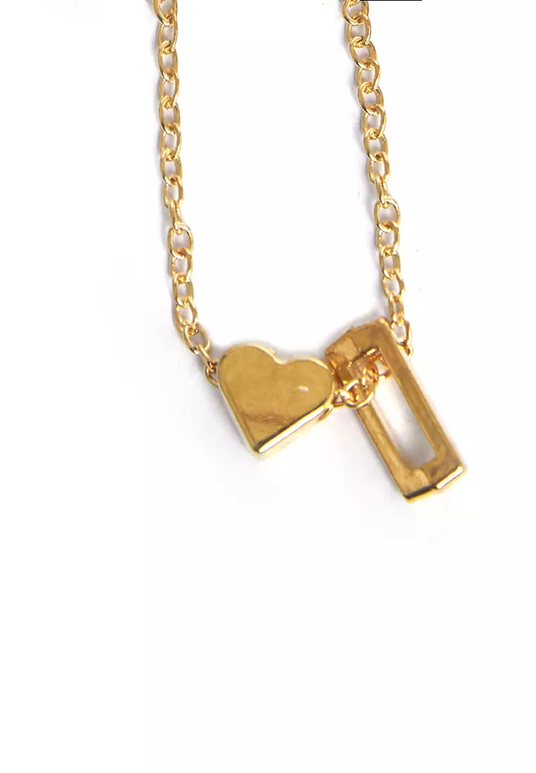 Kalung Rantai Huruf Pendant Necklace Perhiasan Wanita Premium Quality - Gold i
