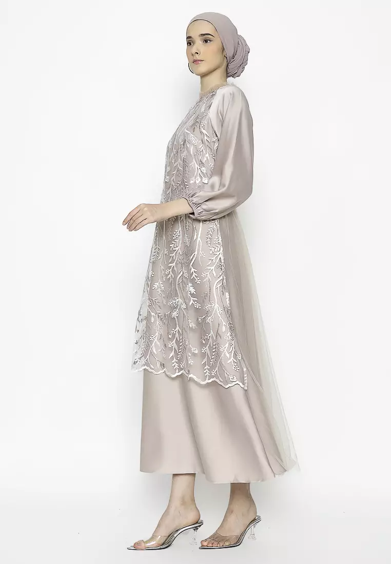 Urban Exchange Rose Gamis Brokat Mocca - Long Dress Gamis Brokat Lebaran Mocca Warna Mocca