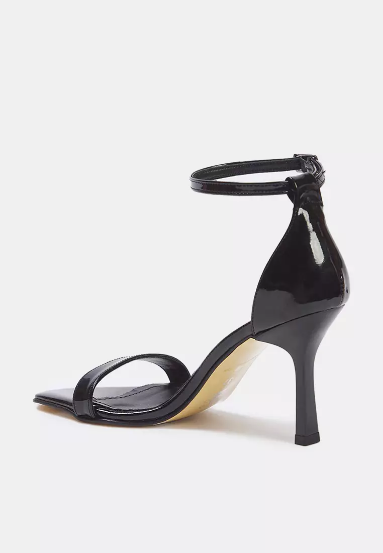 Black Ankle Strap Women Thin Heels Shoes Takss25To00097