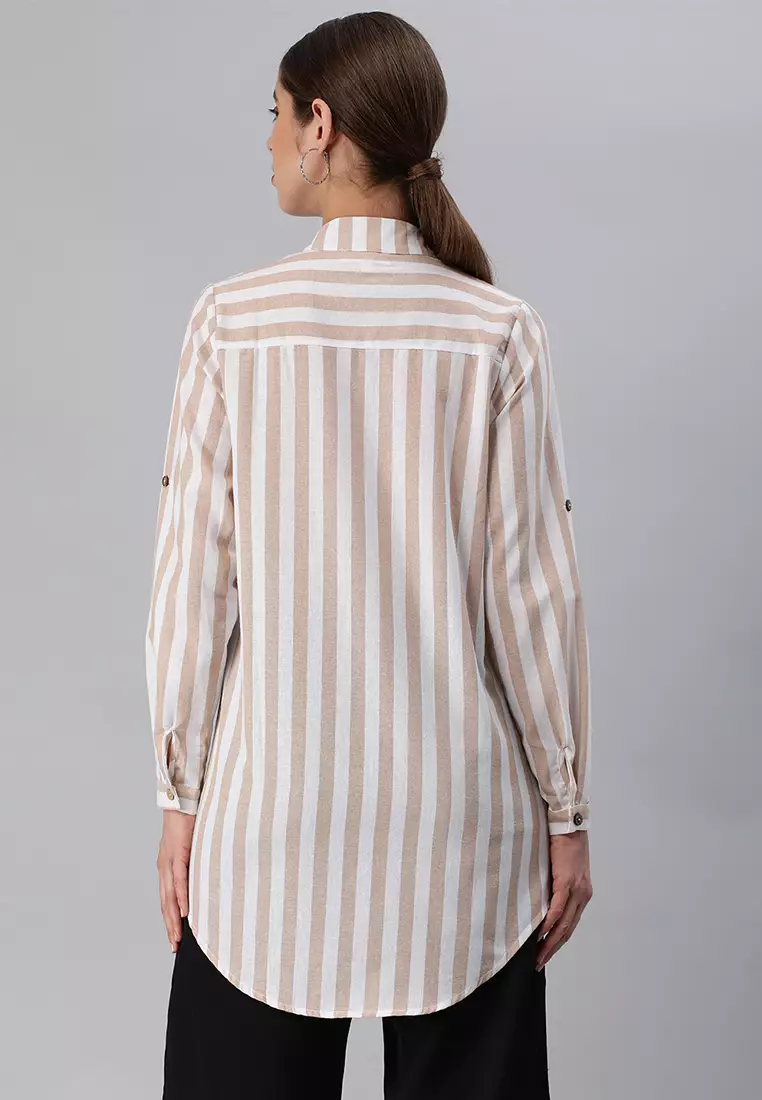 Khaki Striped Long Sleeve Shirt