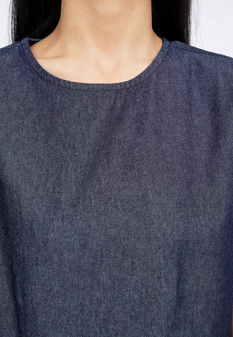 Round Neck Peplum Denim Top