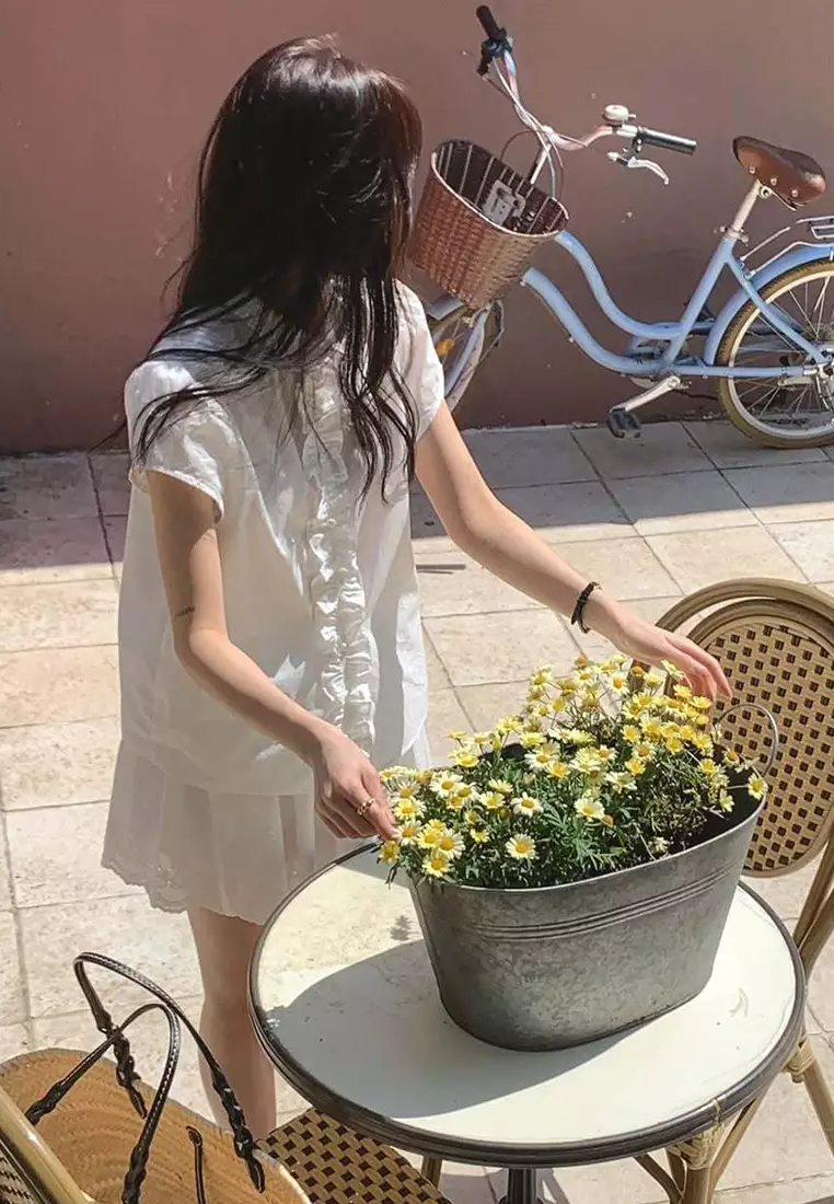 New arrival lapel lace casual short-sleeved top CA25060346W