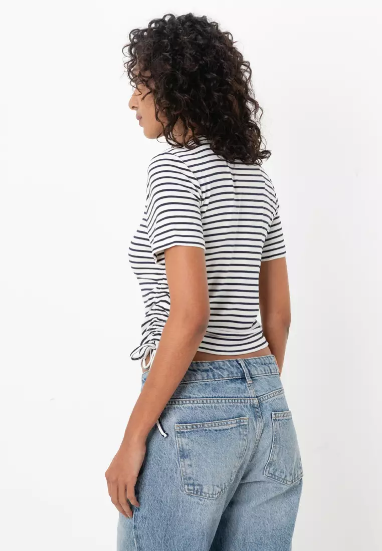 Devin S/S Stripe O-Neck Tie Top
