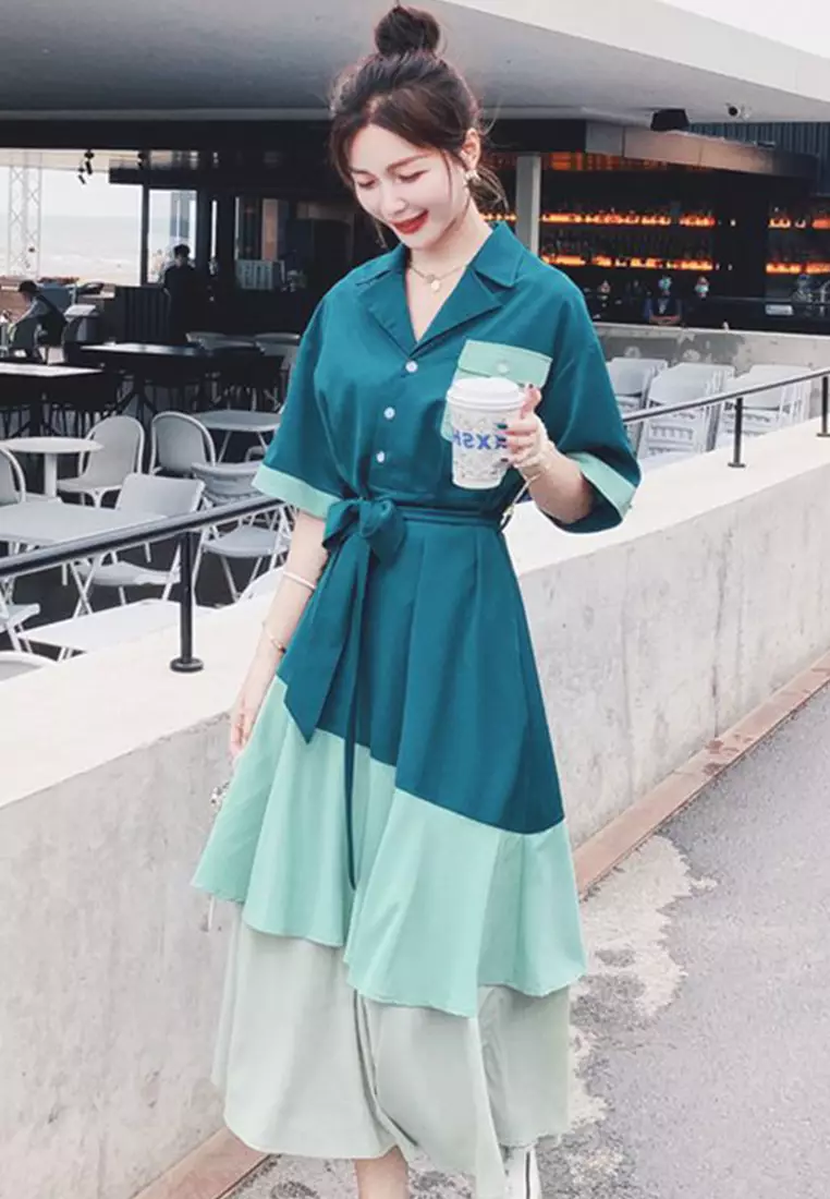Buy Sunnydaysweety French Chiffon Shirt A Line Long One Piece