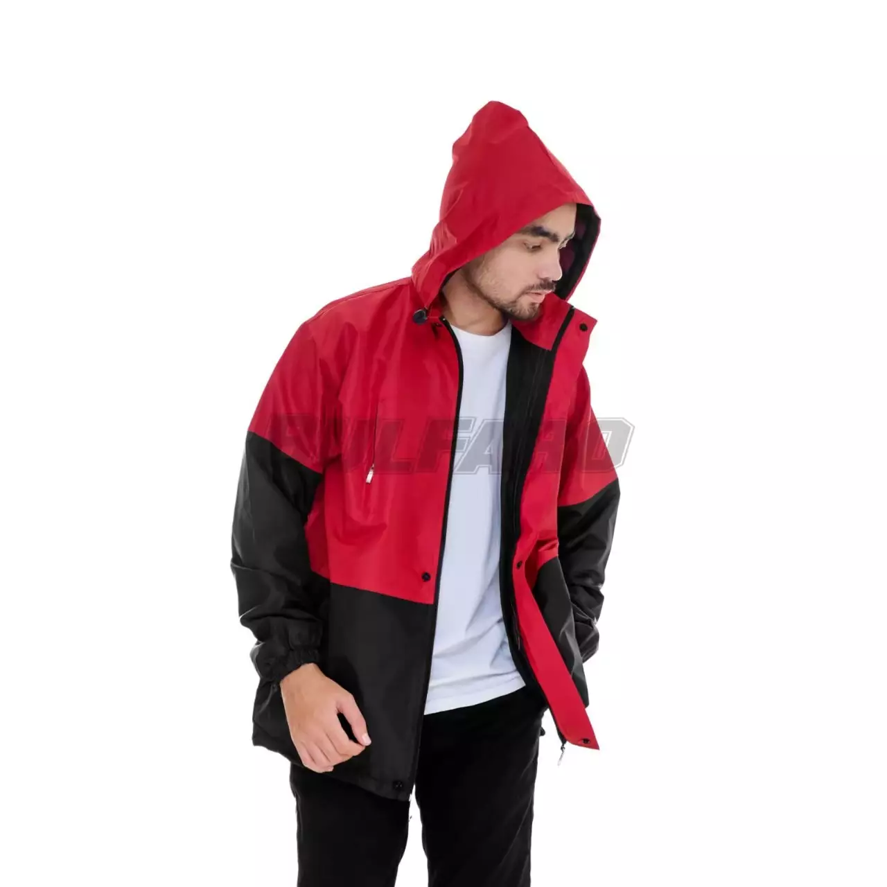 Jaket Taslan Hoodie Outdoor Red Black