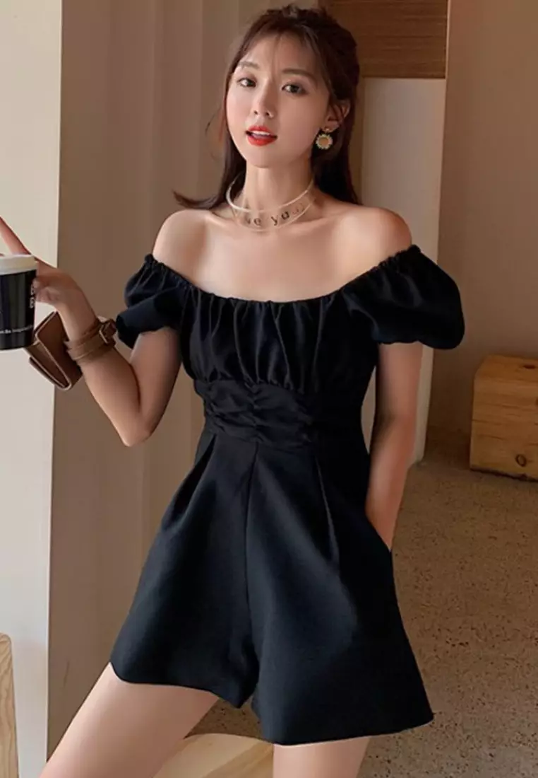 Casual High Waist Pleated Wide Leg Jumpsuit A22050310BK