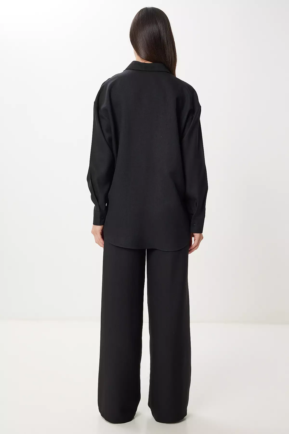 Women's Black Linen Shirt Pants Suit Pb00051